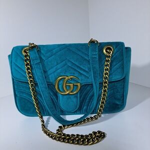 Gucci Turquoise Quilted Shoulder Bag with Gold Chain